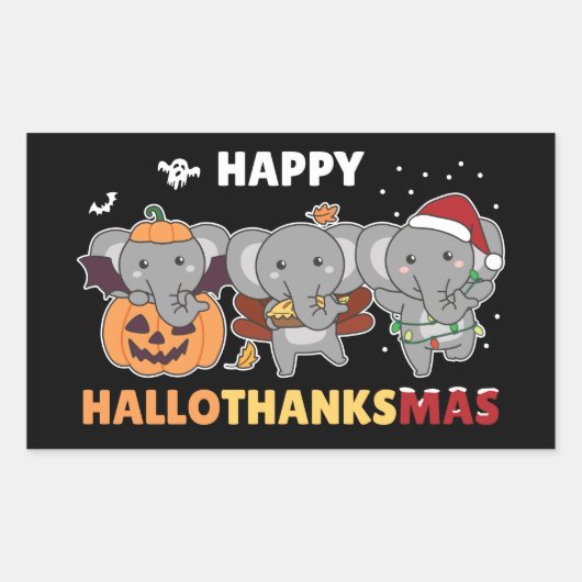 Sticker Rectangulaire Joyeux Hallothanksmas Elephant Christmas Elephant (Devant)