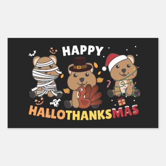 Sticker Rectangulaire Joyeux Hallothanksmas Quokka Christmas Holiday Squ (Devant)