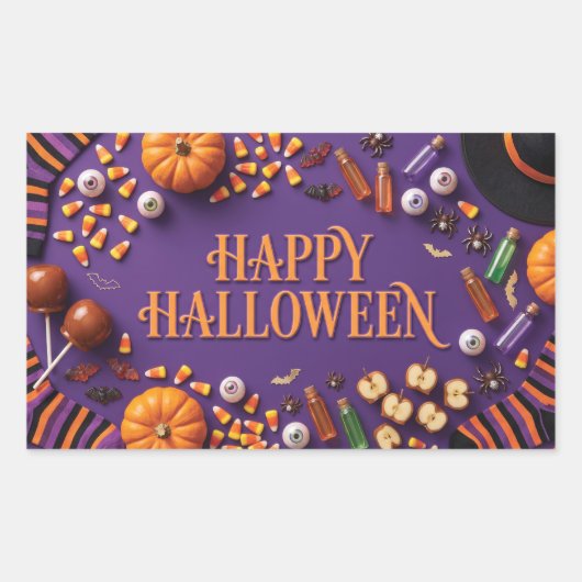 Sticker Rectangulaire Joyeux Halloween à plat sur fond violet  (Devant)