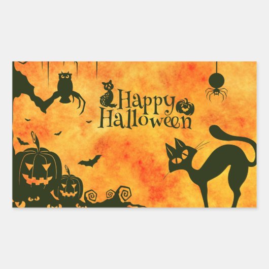 Sticker Rectangulaire Joyeux Halloween Citrouille Jack-o'-lantern Black (Devant)
