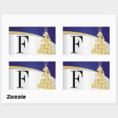 Sticker Rectangulaire Joyeux Monogramme de Noël Bleu et Or (Feuille)