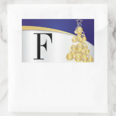 Sticker Rectangulaire Joyeux Monogramme de Noël Bleu et Or (Sac)