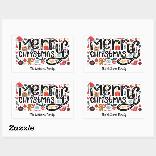 Sticker Rectangulaire Joyeux Noël (Feuille)