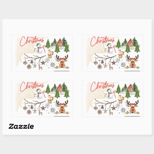 Sticker Rectangulaire Joyeux Noël (Feuille)