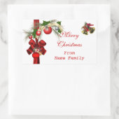 Sticker Rectangulaire Joyeux Noël Balls Blanches Or Red Xmas Party (Sac)