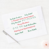 Sticker Rectangulaire Joyeux Noël Beaucoup de langues Vert Rouge (Enveloppe)