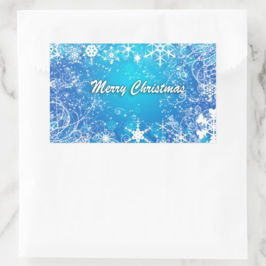 Sticker Rectangulaire Joyeux Noël blanc bleu (Sac)