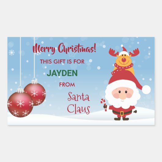 Sticker Rectangulaire Joyeux Noël, Cadeau Du Père Noël, Rudolph (Devant)