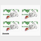 Sticker Rectangulaire Joyeux Noël ! Chiot avec Bell et Ball (Feuille)