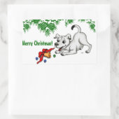 Sticker Rectangulaire Joyeux Noël ! Chiot avec Bell et Ball (Sac)