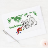 Sticker Rectangulaire Joyeux Noël ! Chiot avec Bell et Ball (Enveloppe)
