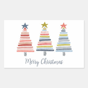 Sticker Rectangulaire Joyeux Noël coloré arbres empilés