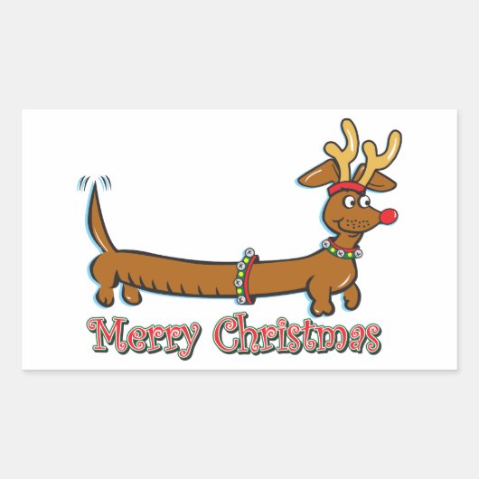Sticker Rectangulaire Joyeux Noël Dachshund (Devant)