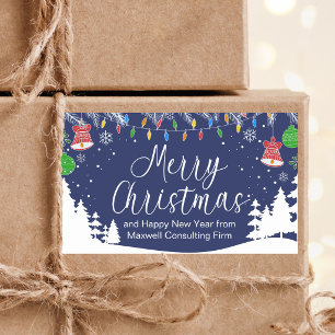 Sticker Rectangulaire Joyeux Noël d'affaires personnalisé Festif Bleu