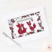 Sticker Rectangulaire Joyeux Noël Décoratif Red Fox Famille Nordic (Enveloppe)