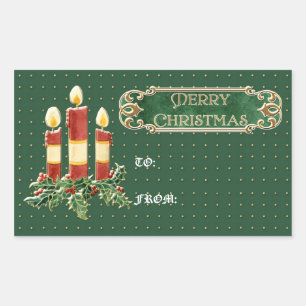 Sticker Rectangulaire Joyeux Noël décoré Arbre Star Gold Swirl