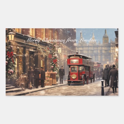 Sticker Rectangulaire Joyeux Noël depuis Londres (Devant)