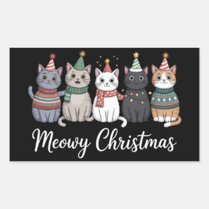 Sticker Rectangulaire Joyeux Noël et bonne année chat amoureux de chat X