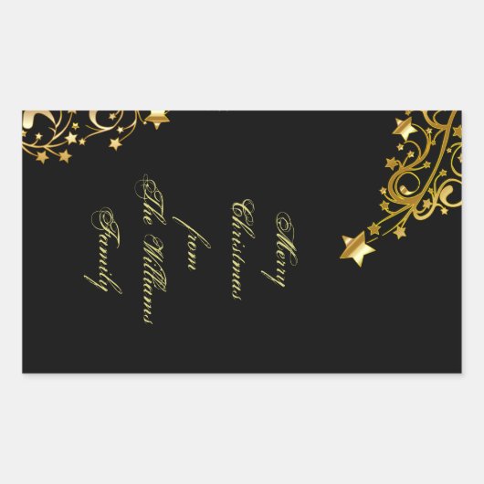 Sticker Rectangulaire Joyeux Noël Etoiles Black Or brillant Nom chic (Devant)