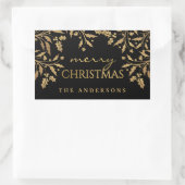 Sticker Rectangulaire Joyeux Noël Gold Faux Foil Holly Branches (Sac)