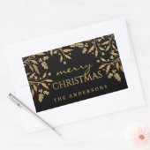 Sticker Rectangulaire Joyeux Noël Gold Faux Foil Holly Branches (Enveloppe)