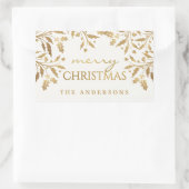 Sticker Rectangulaire Joyeux Noël Gold Shimmer Holly Branches (Sac)