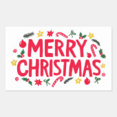 Sticker Rectangulaire Joyeux Noël mignon dessin main (Devant)