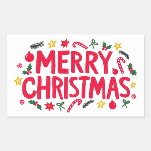 Sticker Rectangulaire Joyeux Noël mignon dessin main (Devant)