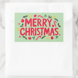 Sticker Rectangulaire Joyeux Noël mignon dessin main