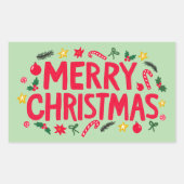 Sticker Rectangulaire Joyeux Noël mignon dessin main (Devant)
