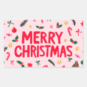 Sticker Rectangulaire Joyeux Noël mignon dessin main (Devant)