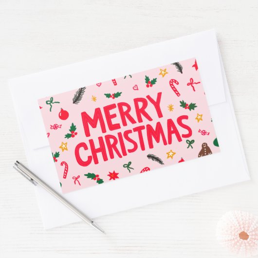 Sticker Rectangulaire Joyeux Noël mignon dessin main (Enveloppe)