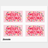 Sticker Rectangulaire Joyeux Noël mignon dessin main (Feuille)