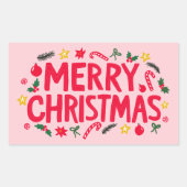 Sticker Rectangulaire Joyeux Noël mignon dessin main (Devant)