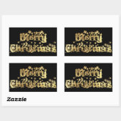 Sticker Rectangulaire Joyeux Noël noir et or Élégant Stars Texte (Feuille)
