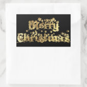 Sticker Rectangulaire Joyeux Noël noir et or Élégant Stars Texte (Sac)