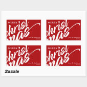 Sticker Rectangulaire Joyeux Noël Nom personnalisé Modern Bold Red (Feuille)