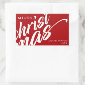 Sticker Rectangulaire Joyeux Noël Nom personnalisé Modern Bold Red (Sac)