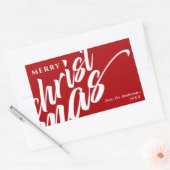 Sticker Rectangulaire Joyeux Noël Nom personnalisé Modern Bold Red (Enveloppe)