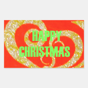Sticker Rectangulaire Joyeux Noël Parties scintillant Rouge Texte Motif 