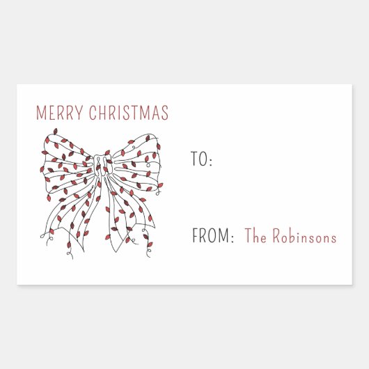 Sticker Rectangulaire Joyeux Noël Rouge Chaîne Bow minimal (Devant)