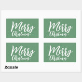 Sticker Rectangulaire Joyeux Noël Simple Fille Blanc Script Vert (Feuille)