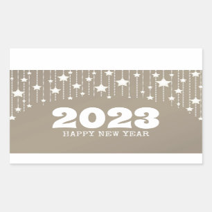 Sticker Rectangulaire Joyeux Nouvel An 2023 suspendu étoiles guirlande s