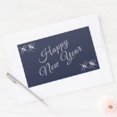 Sticker Rectangulaire Joyeux Nouvel An Élégant Éclat Bleu Marine (Enveloppe)