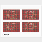 Sticker Rectangulaire Joyeux or Noël Rouge Buffle Plaid (Feuille)