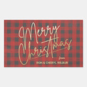 Sticker Rectangulaire Joyeux or Noël Rouge Buffle Plaid (Devant)