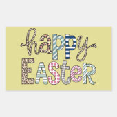 Sticker Rectangulaire Joyeux Pâques mignonne lapin floral Leopard de pri (Devant)