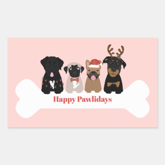 Sticker Rectangulaire Joyeux Pawlidays Chiens de Noël (Devant)