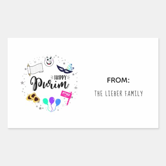Sticker Rectangulaire Joyeux Purim (Devant)