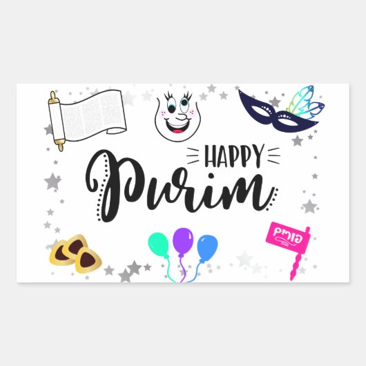 Sticker Rectangulaire Joyeux Purim (Devant)